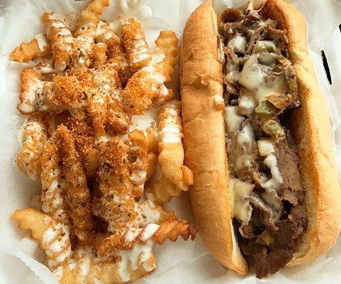 Philly Cheesesteak with a side of Cajun Ranch Fries