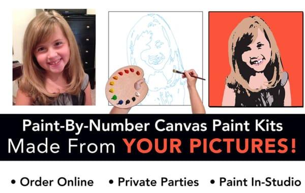 Turn any photo into a paint by number canvas picture that you paint at home or in our studio, or use one of our stock photos