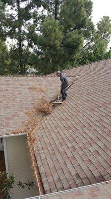 Cleaning out the roof valleys are very important to keeping gutters clean.