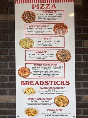 Pizza menu