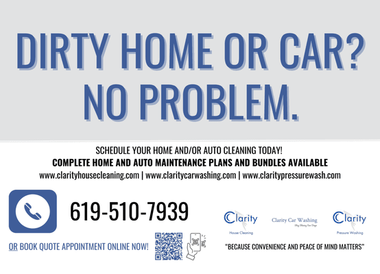 Complete home and auto cleaning. Schedule today!