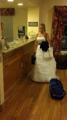 Here is my wife on our wedding night when this hotel gave away our room an hour before we got there.