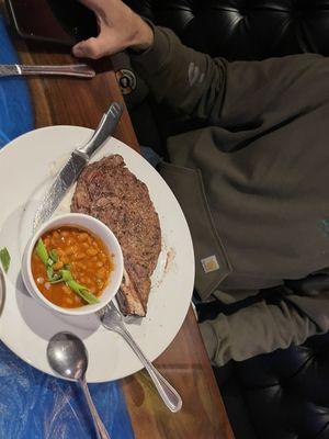 Ribeye and baked beans