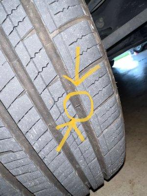 Needle in tire that he missed (I found this in 30 seconds and I don't even work there)