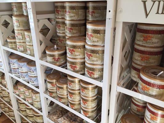 Best thing about the store is that there are samples of a lot of the nut varieties.  And there is a large selection too!