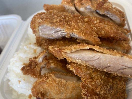 Mini chicken katsu from the side.