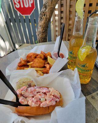 Regular size lobster roll and fried shrimp basket