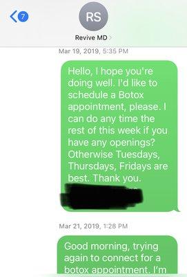 No reply after 2 days so sent another text