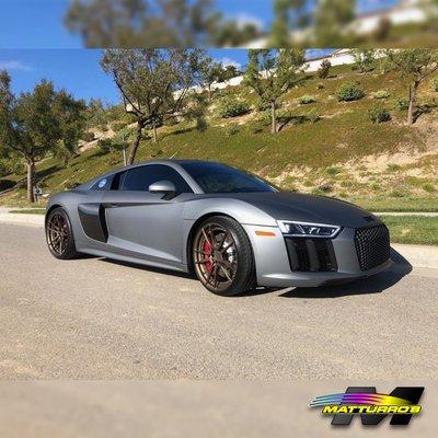 Audi R8 V10 wrapped in Avery Satin Gunmetal