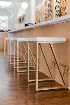 Detail of counterstools at the design table