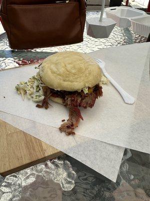 Brisket sandwich with cheese and cilantro slaw. So good.