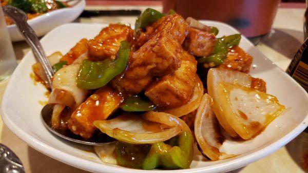 Tofu with black bean sauce ($15). Not on the menu, but they'll make it on request. Not bad. But the other tofu/stir frys are better.