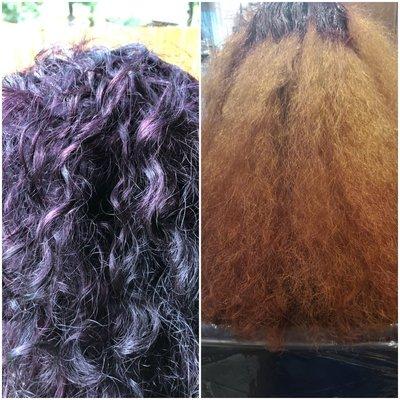 Olaplex treatment, hair lifted so we achieve purple