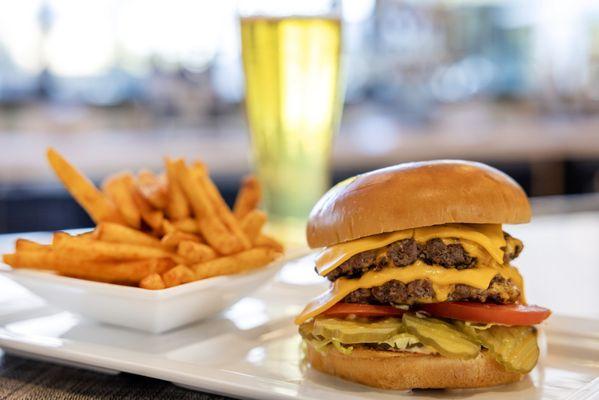 Double Stack Burger with local craft beer on tap