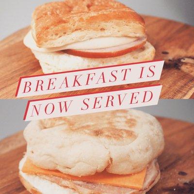 Now serving breakfast sandwiches.