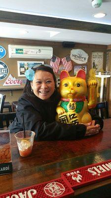 Be sure to take a pic with the golden Kitty. Visit Ashley. She's one of the best bartenders making killer Bloody Mary's!