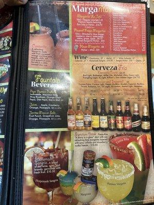 Booze menu