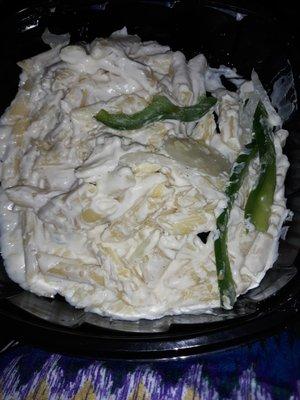 This apparently was their version of Cajun Chicken Penne tonight. No Cajun, no chicken, and chunks of onion and green pepper thrown on top.