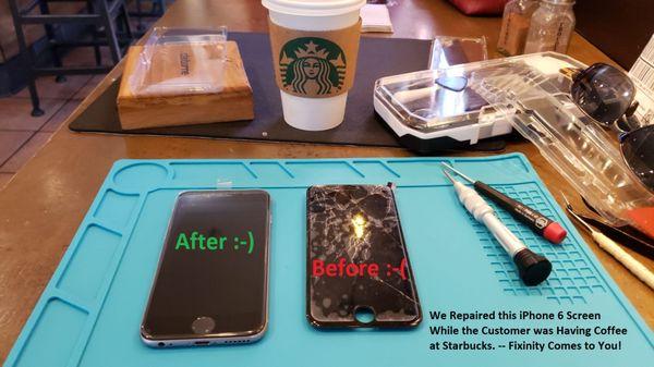 Fixinity Repaired iPhone Screen While Customer was Having Coffee -- Fixinity Comes to You!