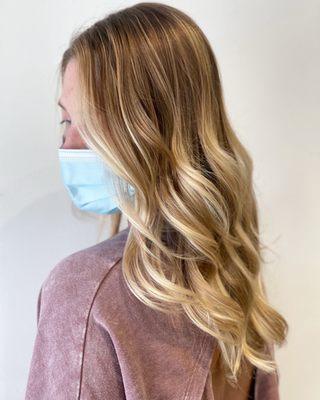 Post balayage, trim, wash, and style