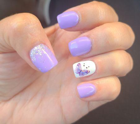 Purple Shellac with sparkles and butterfly  design