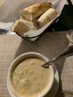 Shrimp and corn bisque soup.