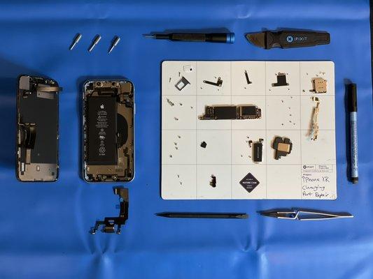 Charging port repair on an iPhone XR