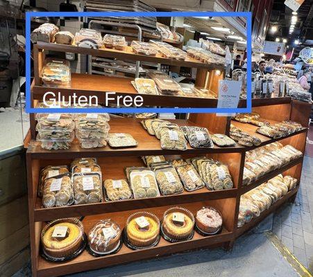 Very small area of gluten free items comingled with other tables goods.