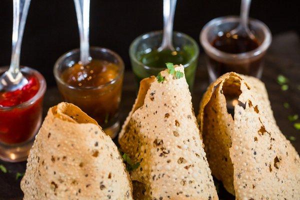 Papad Appetizer with Chutney's