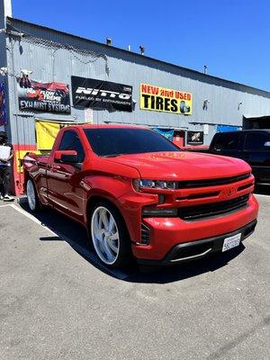 Rims on a custom Silverado 22 single cab short bed