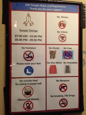 Temple timings and some do's n don'ts. Please abide by it.