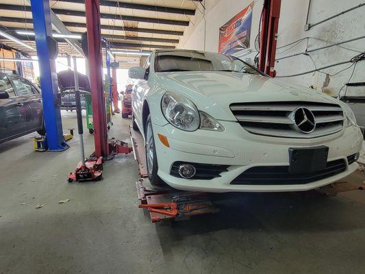 Mercedes got four new tires, an alignment and Service A performed.