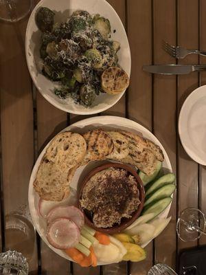 Roasted Eggplant Hummus and Caramelized Brussels Sprouts