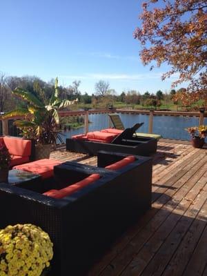 Their back deck overlooking the pond that irrigates over 60,000 trees.