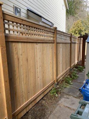 Cedar fence with lattice decoration