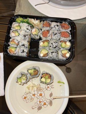 California roll, spicy tuna, and salmon avocado