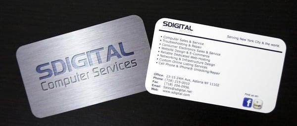 Our business cards featuring the services we offer.