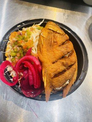 Fried tilapia with green banana