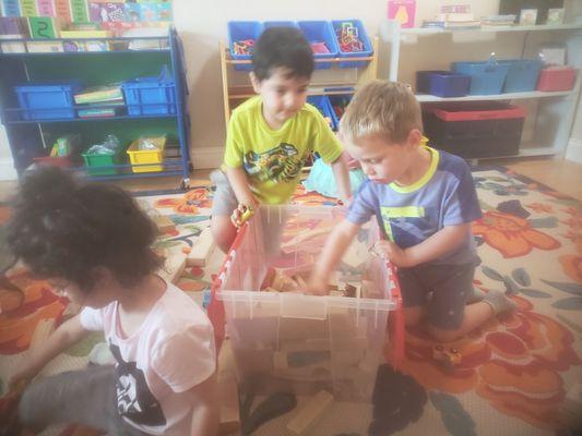 Building with wooden blocks