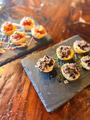 Teriyaki Sashimi Tuna Tartlets + Wild Mushroom & Goat Cheese Tartlets