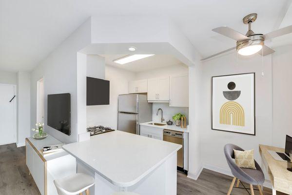 Studio kitchen with stainless steel appliances