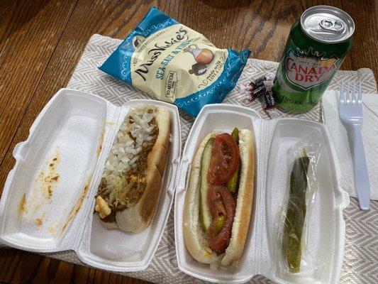 The Daily Special: 2 dogs (Wayne's & Chicago), chips, pickle spear, and drink