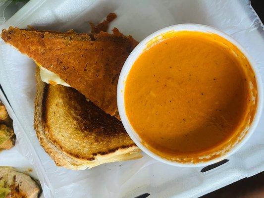 Tomato basil soup and grilled cheese