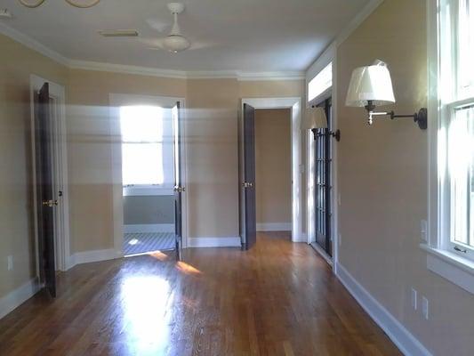 This was once two small upstairs bedrooms in a home built in 1938. We removed the dividing wall, built a master bath, install...