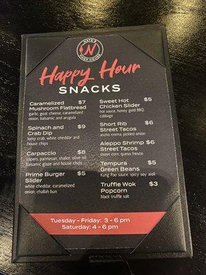 Happy hour food menu 10/2023.