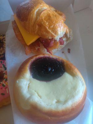 Bacon, egg, and cheese croissantwhich and fruit filled kolache. So yummy!