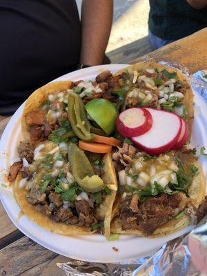 Tacos de Carne Asada, pastor, carnitas and Tripa