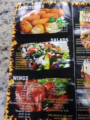 menu 3 - appetizers, salsads, wings