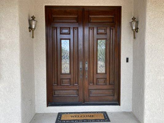 Exterior front entrance door staining