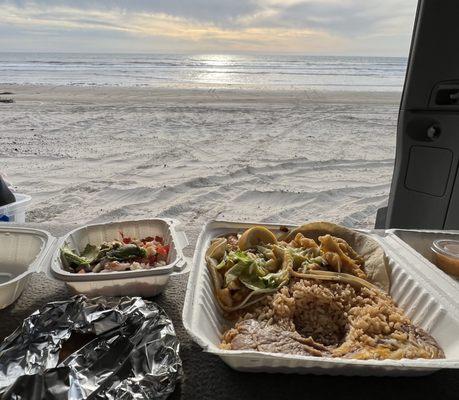 Grilled/fried fish tacos, ceviche